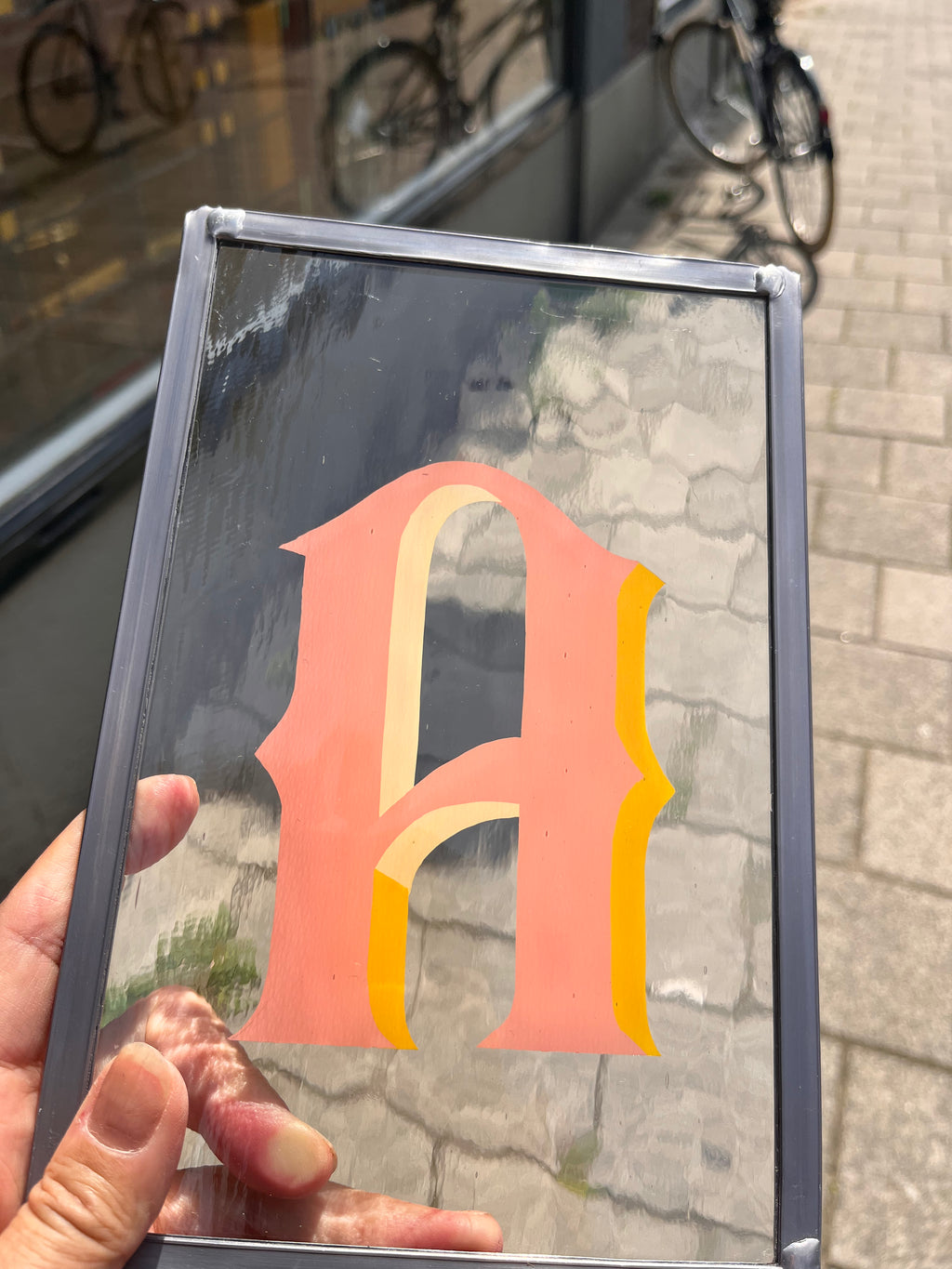 Custom Hand-Painted letter A on stealed glass