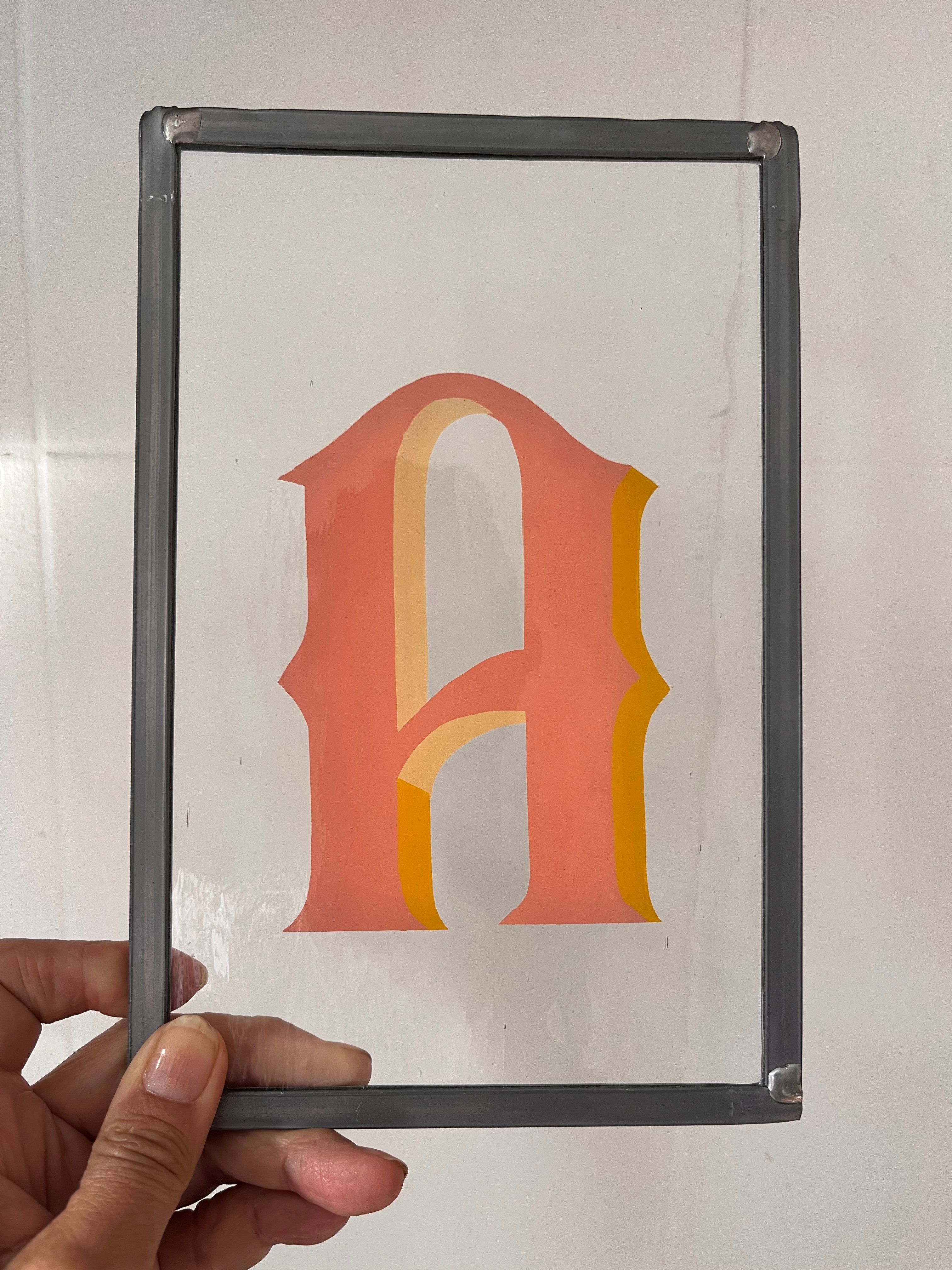 Custom Hand-Painted letter A on stealed glass