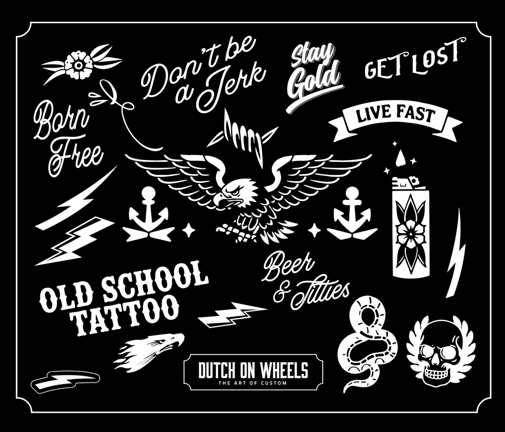 Leather Mortorcycle Glove - Custom Flash Tattoo Design